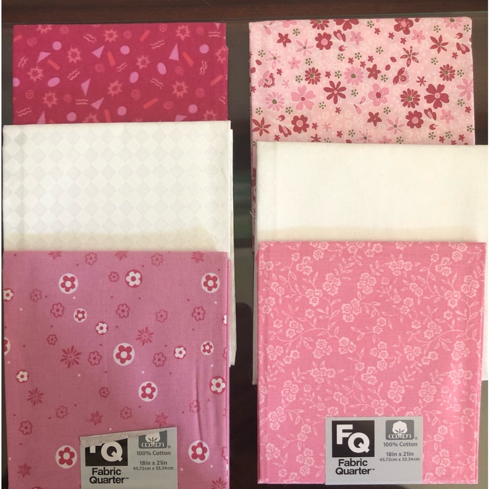 Fat Quarters…Bundle of 6… Shades of pink and white… Size 18 x 21